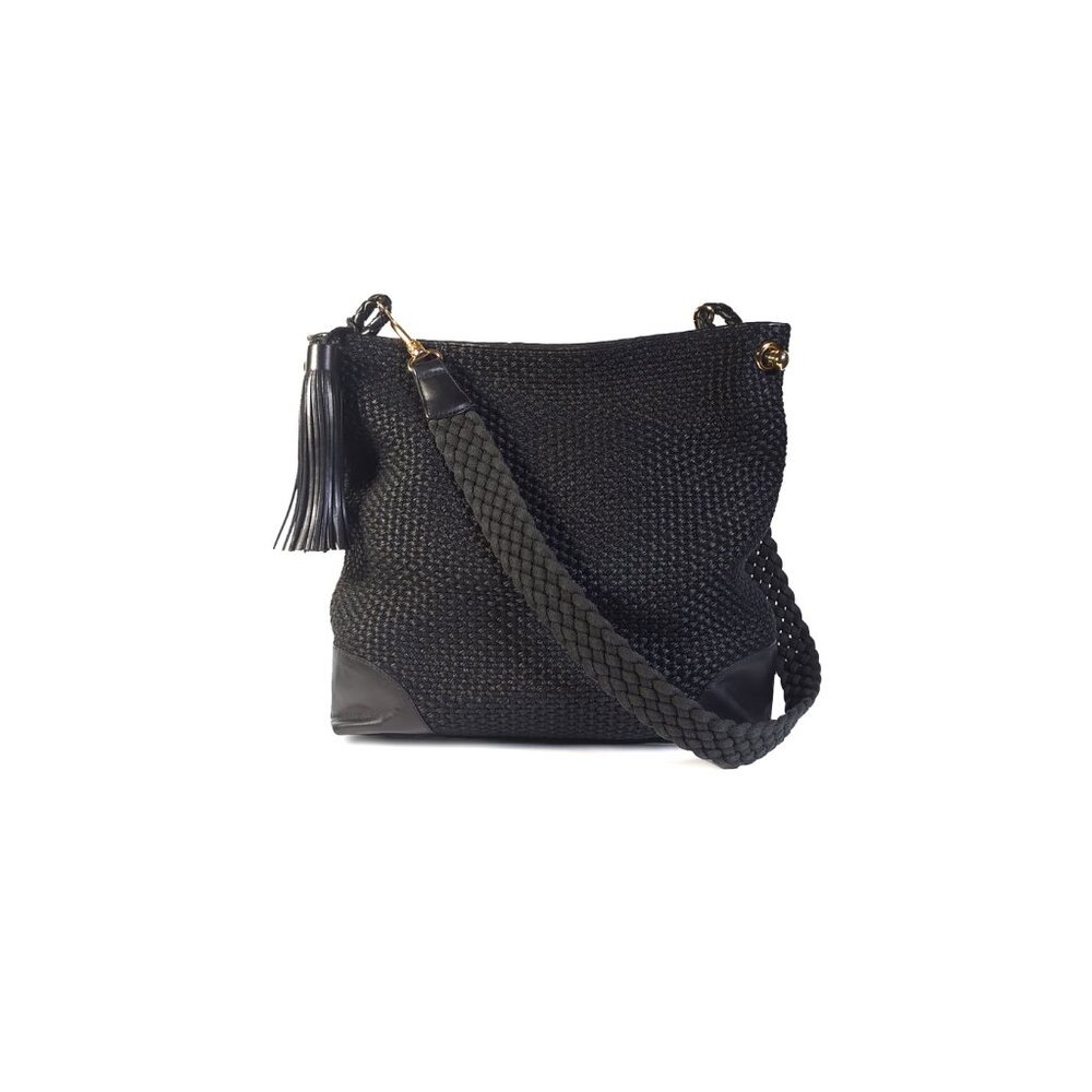 Vintage Bottega Veneta Black Woven Raffia Tote